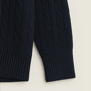 <b>Men's</b> Navy Cable Knit V-Neck Pullover <b>Sweater</b> Full Sleeve Solid Color Winter Knitted Wool <b>Sweater</b> - Product Image 4