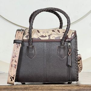 Latest Brand New Designer 2026 Tooled Leather Cowhide Mini Satchel <b>Handbag</b> for Women Floral Carved Crossbody & Shoulder Tote Bag - Product Image 5