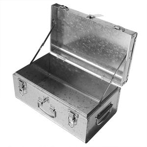 Mid Century <b>Trunk</b> Metal <b>Storage</b> Boxes Set 4 Stackable Hinged Lid With Latch And Handle Industrial Design For Sundries - Product Image 4