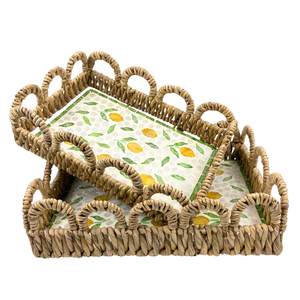 Bandeja de MDF Rectangular alta hecha a mano con diseño de limón Capiz incrustaciones elegante jacinto de agua tejido decorativo bandeja para servir frutas - Product Image 6