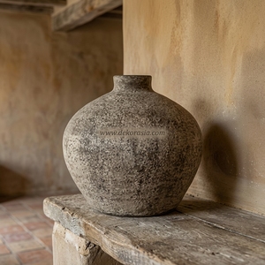 Vase rond en terre cuite rustique Buano, fait main, pot en argile, récipient décoratif en grès, vente en gros - Product Image 2
