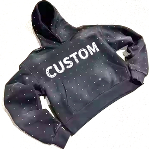Sweat à capuche unisexe personnalisé style streetwear décontracté pour homme et femme, en coton tricoté lavé avec motif diamant en strass - Product Image 3