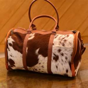 Sac de voyage en cuir de vachette vintage premium avec poils, grande capacité, sac de week-end en cuir véritable, sac de sport avec poils LHDB-0182 - Product Image 3