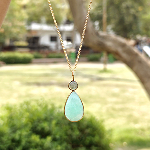 Hip hop necklace natural labradorite amazonite cabochon gemstone pendant necklace 18k gold plated brass jewelry chain necklace - Product Image 5