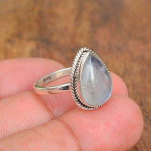 Bague en argent sterling 925 avec pierre de lune poire, pierre de lune arc-en-ciel naturelle, bijoux pour mariage et anniversaire - Product Image 3