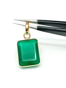 Pendentif en onyx vert naturel, argent sterling 925, plaqué or, collier, bijou, cadeau pour elle, prix de gros, fournisseur en gros - Product Image 3