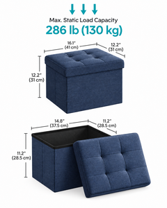 Otomana de Almacenamiento de Tela Azul Medianoche con Tapa Acolchada para Sala de Estar, Muebles para el Hogar - Product Image 2
