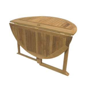 The Royal Teak round <b>table</b> is crafted from natural, weather-resistant teak wood and features a <b>folding</b> leaf for size flexibility - Product Image 1