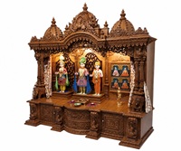 Mandir SwamiNarayan de grande taille pour la maison, en bois de teck, sculpté à la main, personnalisé, design traditionnel moderne de luxe avec rangement