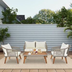 Set di Mobili da Esterno in Legno di Acacia a 4 Pezzi, Resistente alle Intemperie, con Divanetto Bistrot e Tavolino da Caffè con Design in Corda - Product Image 2