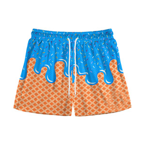 Short en maille imprimé cône de crème glacée bleu et orange, motif dessert, short de plage estival - Product Image 2