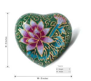 Urna de cremación de corazón de latón de nuevo estilo con diseño de flor de acabado de esmalte verde de alta calidad con soporte para servicios funerarios - Product Image 2