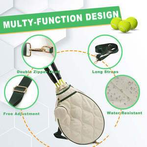 Sac de raquette de tennis et de pickleball rembourré en nylon matelassé avec logo personnalisé, sac à bandoulière imperméable, capacité de 50 à 70 L - Product Image 6