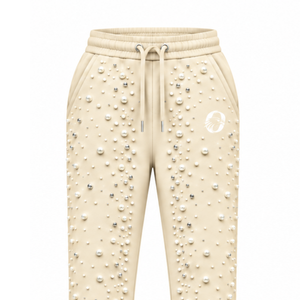 Custom Pearl Beaded Jogger Pants <b>Women</b> Fashion Embellished Drawstring Sweatpants Luxury Casual Streetwear Fleece <b>Trousers</b> - Product Image 3