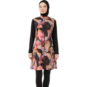 Nuevo Burkini de Dos Piezas para Mujer, Cuello Redondo, Corte Alto, Cierre Frontal Completo, Spandex/Poliéster, Estampado, Traje de Baño de Primavera - Product Image 6
