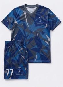 Maillot de football pour homme SUBHAY INTERNATIONAL, imprimé géométrique bleu, col en V, manches courtes, polyester respirant - Product Image 6
