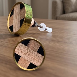 Industrial Round Wood Inlay Cabinet Knob Brass Edge Eco-Friendly <b>Drawer</b> Handle for <b>Kitchen</b> Living Room Home Office Furniture - Product Image 1