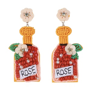Pendientes de Perlas Doradas con Diseño de Vino Rosado, Estilo Europeo Americano, para Fiesta, Venta al por Mayor, Accesorios de Ropa Bohemios Occidentales para las Cuatro Estaciones - Product Image 1
