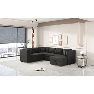 Divano Letto Sezionale a U da 276 cm con Due Porte USB, Due Prese di Corrente, Tre Cuscini Schienale con Vano Portaoggetti e Chaise Longue - Product Image 6