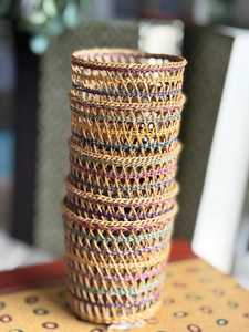 Handmade Rattan Candle Holder Vase Set Iron <b>Frame</b> Decorative Cane Weaving Rustic Boho Style for Christmas Home Decor Centerpiece - Product Image 4