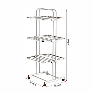 Séchoir à linge moderne à trois niveaux en acier inoxydable, pliable, sur pied, avec une longueur de séchage étendue - Product Image 1