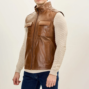 Chaleco de Piel Vacuna con Estampado para Hombre, Talla Grande, Cuello en V, Cierre de Botón, Informal, para Invierno, Corte Regular, con Decoración de Piel - Product Image 2