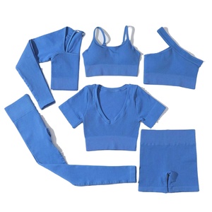 Pantalones de yoga transpirables de cintura alta, mallas elásticas sin costuras, ropa de gimnasio personalizada, conjunto de Yoga de manga larga para mujer - Product Image 2