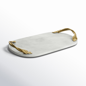 Plateau de service ovale élégant en marbre avec poignées en feuille d'or, vaisselle et assiettes modernes de luxe faites à la main - Product Image 4