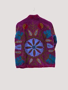 Hand Embroidered Floral <b>Velvet</b> Jacket Mandarin Collar Full Sleeve Plus Size Women's Winter Blouson Coat - Product Image 3