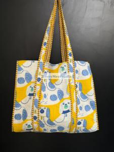 Solid Color Cotton Tote Bag with Quilted Decoration Handmade Bohemian <b>Nightlight</b> Feature Fashion Design All Seasons Reusable Bag - Product Image 5