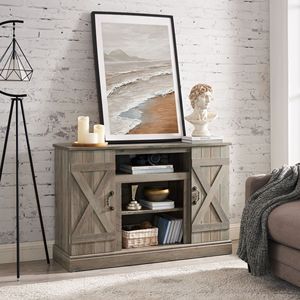 ชั้นวางทีวีเพื่อความบันเทิงแบบเก่าย้อนยุคอเมริกันคลาสสิค47 "W * 15.5" D * 30.75 "H เปิดพื้นที่เก็บข้อมูลสำหรับทีวีทีวีทีวีทีวีทีวีสีเทา50" - Product Image 2