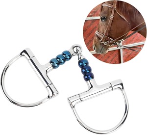 Bocado de acero inoxidable para caballo con cuentas azules y anillo en D, bocado ecuestre con cuentas 2026 en venta - Product Image 6