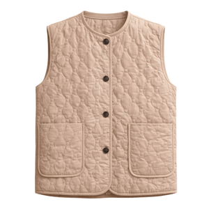 Chaleco Acolchado sin Mangas para Mujer, Ligero, con Botones al Frente, Cintura Elástica, Casual, para Primavera/Verano, Moda, Prenda para Combinar en Capas - Product Image 1