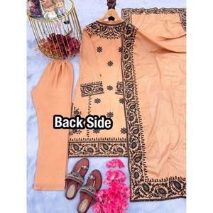 DESIGNER CHINON BRODERIE SEQUENCE TRAVAIL HAUT BAS AVEC DUPATTA PEACH - Product Image 3