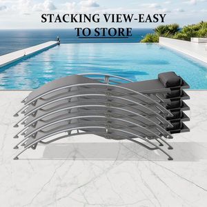 Set di 3 sedie a sdraio grigio scuro per piscina, include 2 lettini e 1 tavolino per prendere il sole - Product Image 5