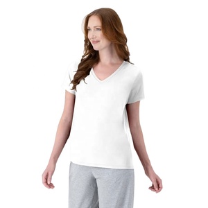 T-shirt à col en V à manches courtes de haute qualité pour femmes en gros nouvelle Collection d'été Impression de logo personnalisé 100% coton Anti-boulochage - Product Image 1