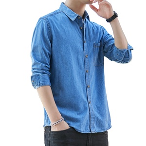 Camisa Casual Slim de Mezclilla para Hombre, Primavera-Verano, 100% Algodón, Estilo Vintage Formal - Product Image 4