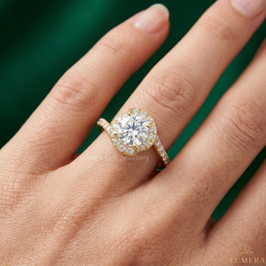 Bague de fiançailles halo en diamant cultivé en laboratoire certifié IGI sur mesure, or jaune 9K 10K 14K 18K, bague de mariage - Product Image 5