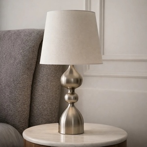 Regalia Hourglass Metal Table <b>Lamp</b> with Linen Tapered Shade Brushed Nickel Finish Soft Ambient Glow for Elegant Decor - Product Image 4