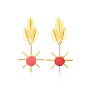 Boucles d'oreilles pendantes en laiton plaqué or avec pierre précieuse naturelle Druzy Orange, serties dans un cadre, bijoux de créateur Shilpi Impex pour femmes - Product Image 1