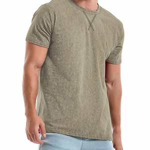 T-shirts pour hommes de haute qualité, grandes tailles, délavés à l'acide, colorés, épais, à bordure contrastante, effet usé et délavé par le soleil - Product Image 1