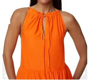 Sofisticación bañada por el sol: Vestido MIDI naranja con gradas, ideal para vestidos elegantes de noche de primavera/verano para mujer.