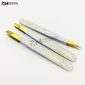 Pince à épiler sourcils RMI en gros, personnalisée, couleur nude scintillante et pointe dorée, ensemble de pinces à épiler - Product Image 3