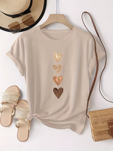 <b>Women</b> Casual Short Sleeve T <b>Shirt</b> with Four Heart Graphic Print <b>Black</b> & Golden Medium Stretch Classic Round Neck Soft Breathable - Product Image 6
