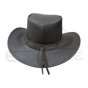 Sombrero Vaquero Negro al por Mayor, Estilo Australiano, con Cintas Cruzadas Ajustables, Sombreros de Cuero de Alta Calidad - Product Image 4