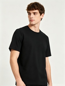 T-shirt noir à col rond pour homme, manches courtes, coupe classique, couleur unie, jersey décontracté, design uni - Product Image 3