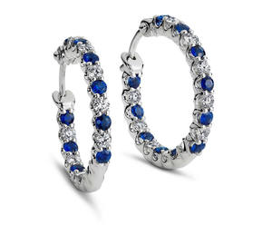 Boucles d'oreilles créoles en saphir bleu platine et diamants naturels, bijoux de luxe élégants pour femmes, bijoux élégants pour fiançailles - Product Image 4