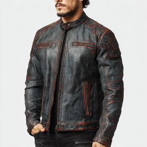 Blouson en cuir pour motard, taille plus, hiver, coupe-vent, respirant, manches longues, avec poche poitrine - Product Image 1