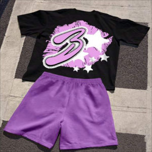 Ensemble deux pièces sérigraphié de haute qualité en coton, style vintage délavé, streetwear, t-shirt et short, logo personnalisé, coupe ample, pour hommes - Product Image 5