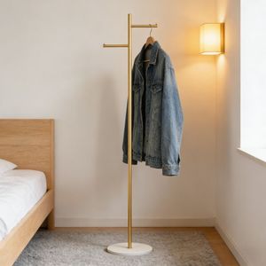 Appendiabiti Autoportante in Metallo Dorato con Base in Marmo, Appendiabiti Multiuso per Camera da Letto e Porta Cappelli - Product Image 5